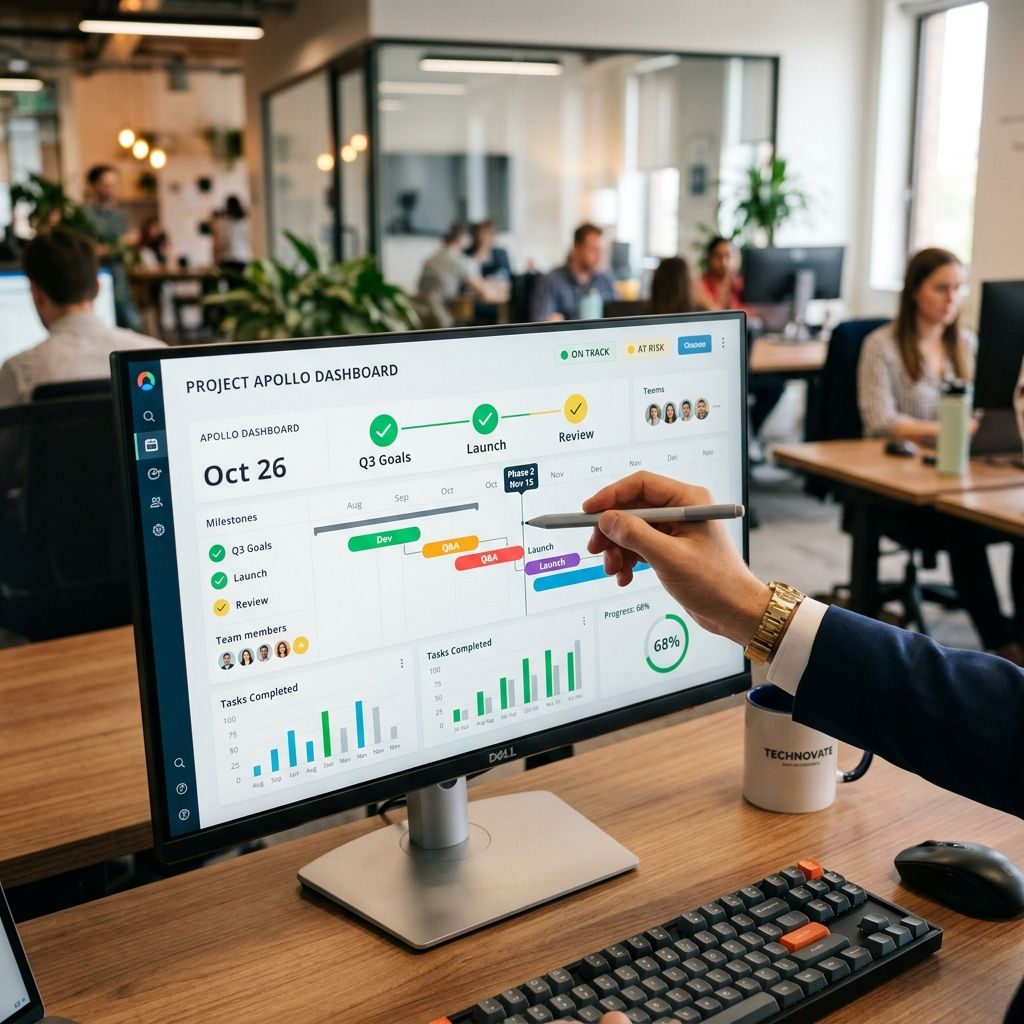 Painel de métricas de campanhas num monitor, com gráficos de desempenho